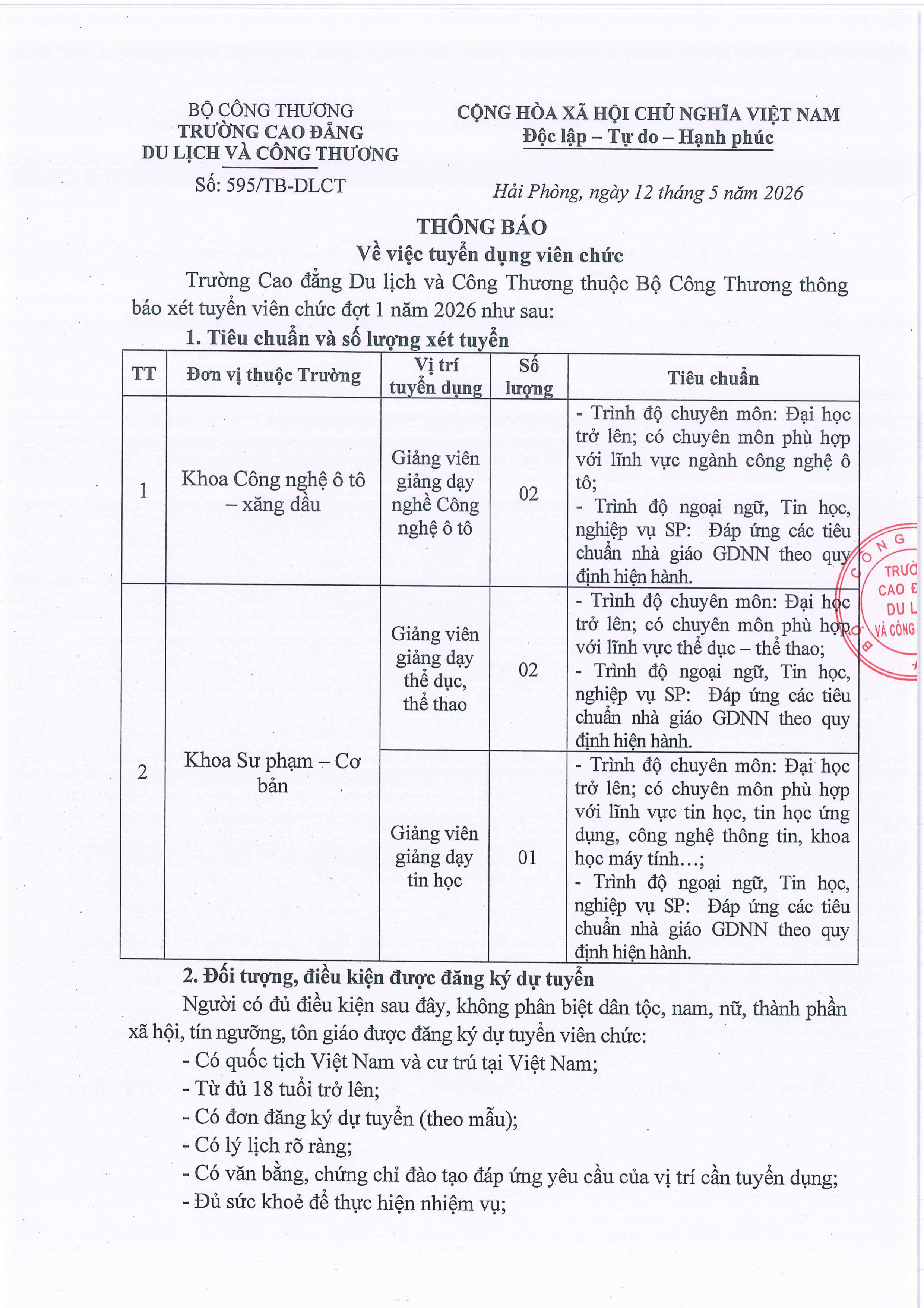 CV 595-DLCT Thông báo vv tuyển dụng viên chức-hình ảnh-0
