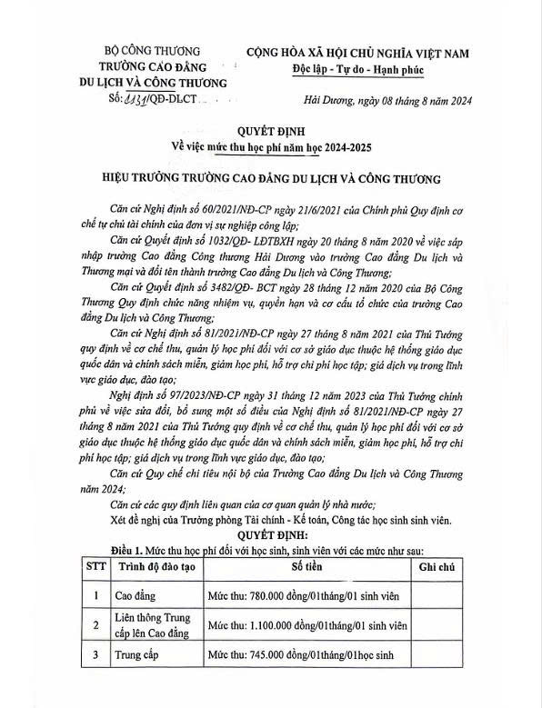 QĐ thu học phí 2024-20251