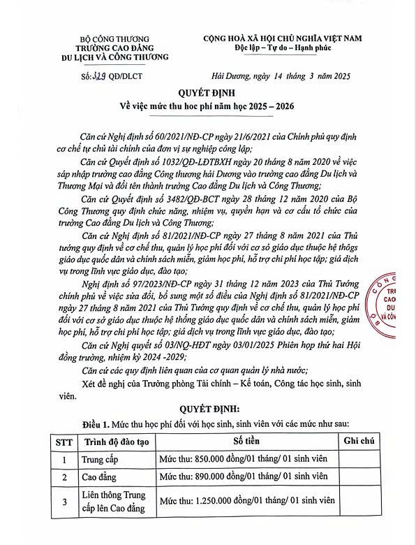 QĐ thu học phí 2025-20261