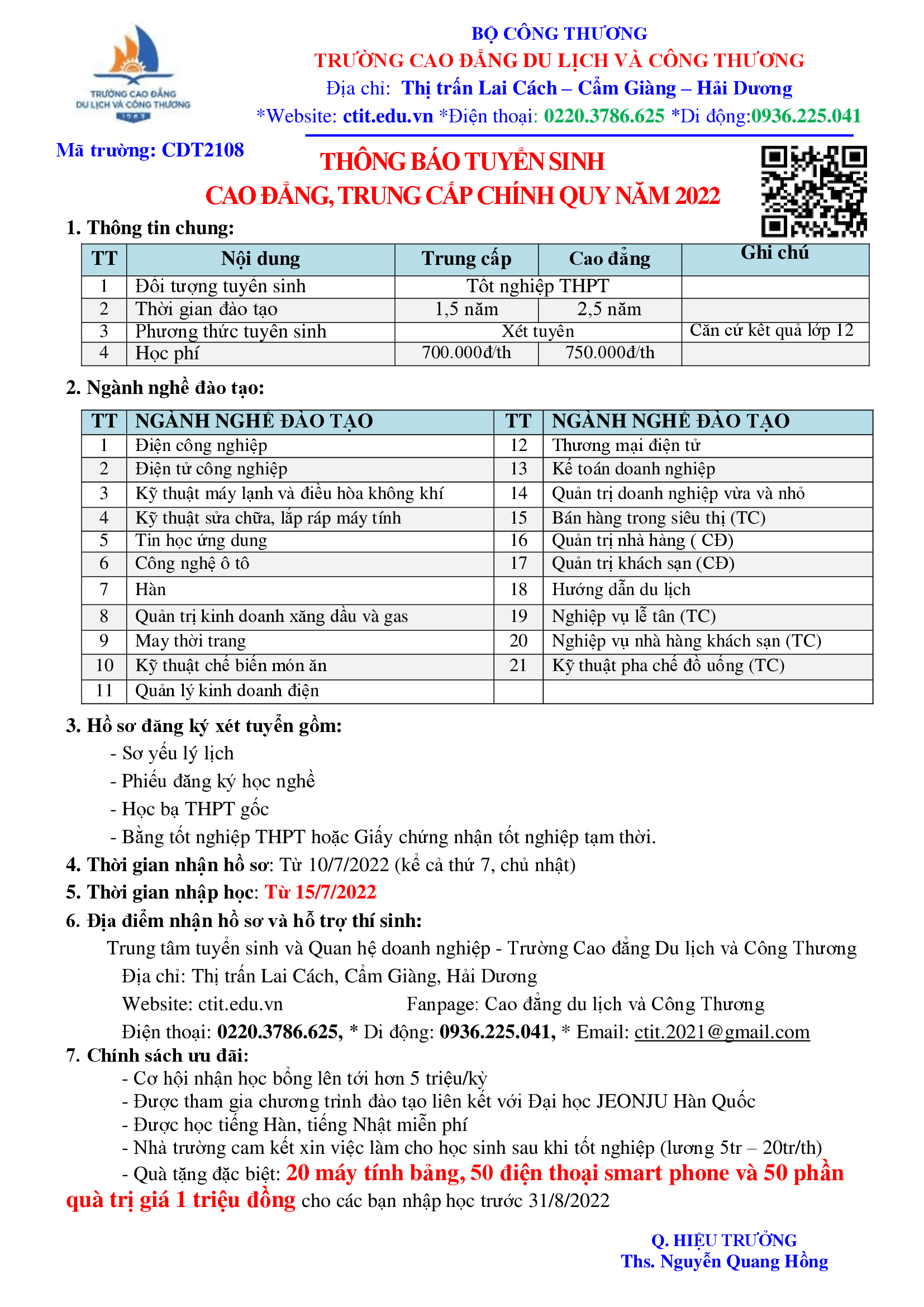 THÔNG BÁO TUYỂN SINH HỆ TC CĐ 21.03.2022 1