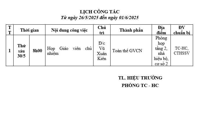 lịch công tác 26.5