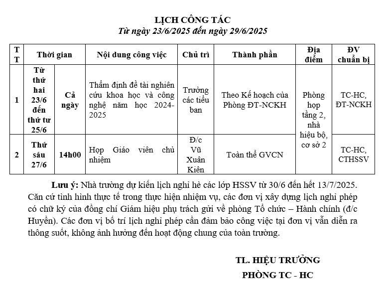 lịch tuần 23.6.05